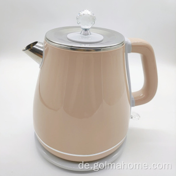1,8 Liter doppelwandiger Retro Wasserkocher mit automatischer Abschaltung rosa Teekanne Wasserkocher mit 360-Grad-Basis